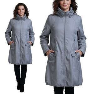 Gray Long Rain Jacket Women’s Lightweight Minimalist Travel Coat US XL/FR T4